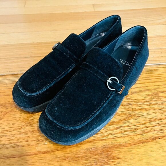 STUART WEITZMAN BLACK SUEDE BUCKLE OWEN LOAFER SIZE 7.5 Worn 1X - Picture 1 of 16